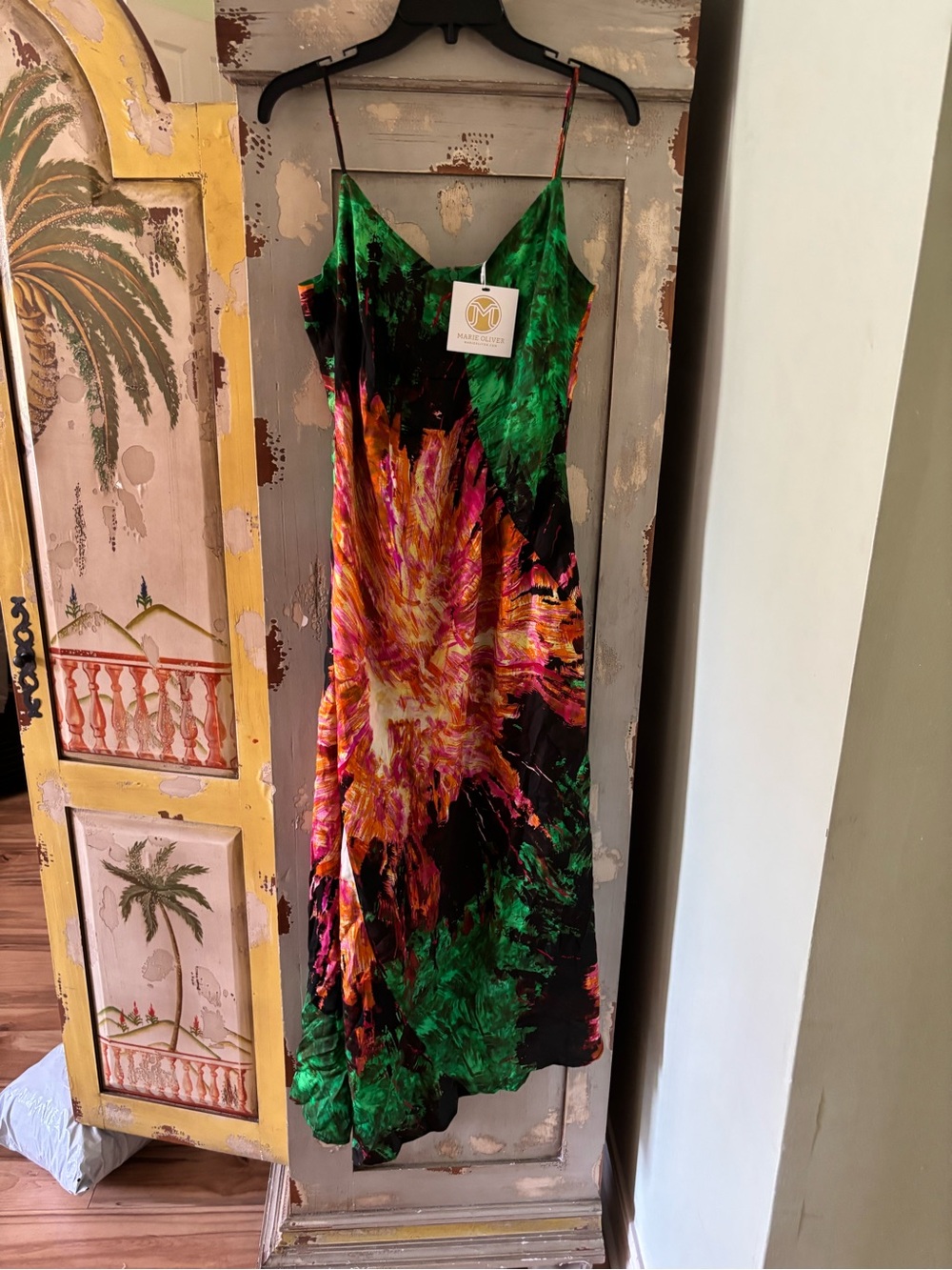 Marie Oliver Green Multi-Color Tie-Dye Slip Maxi Dress